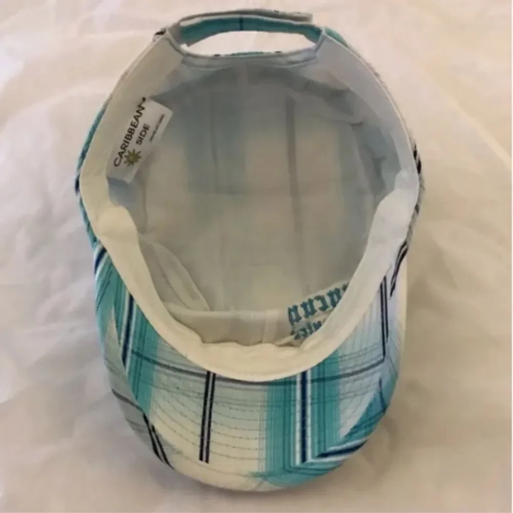 Caribbean Side Cancun Mexico Aqua Blue Plaid Hat